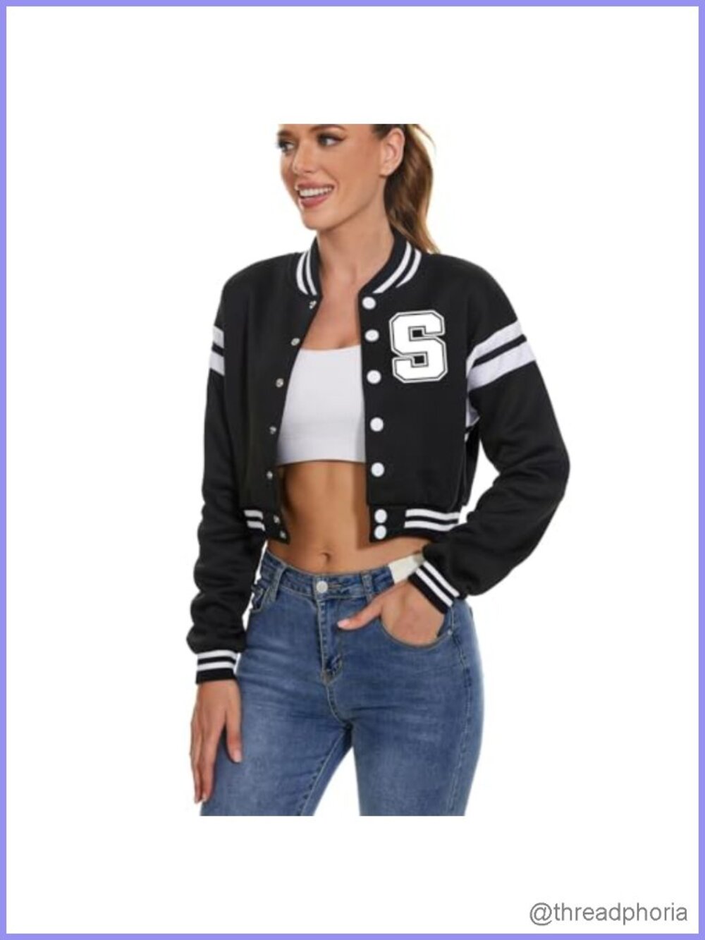 Vintage Baseball Varsity Jacket Crop Top Letter Print College Letterman Bomber